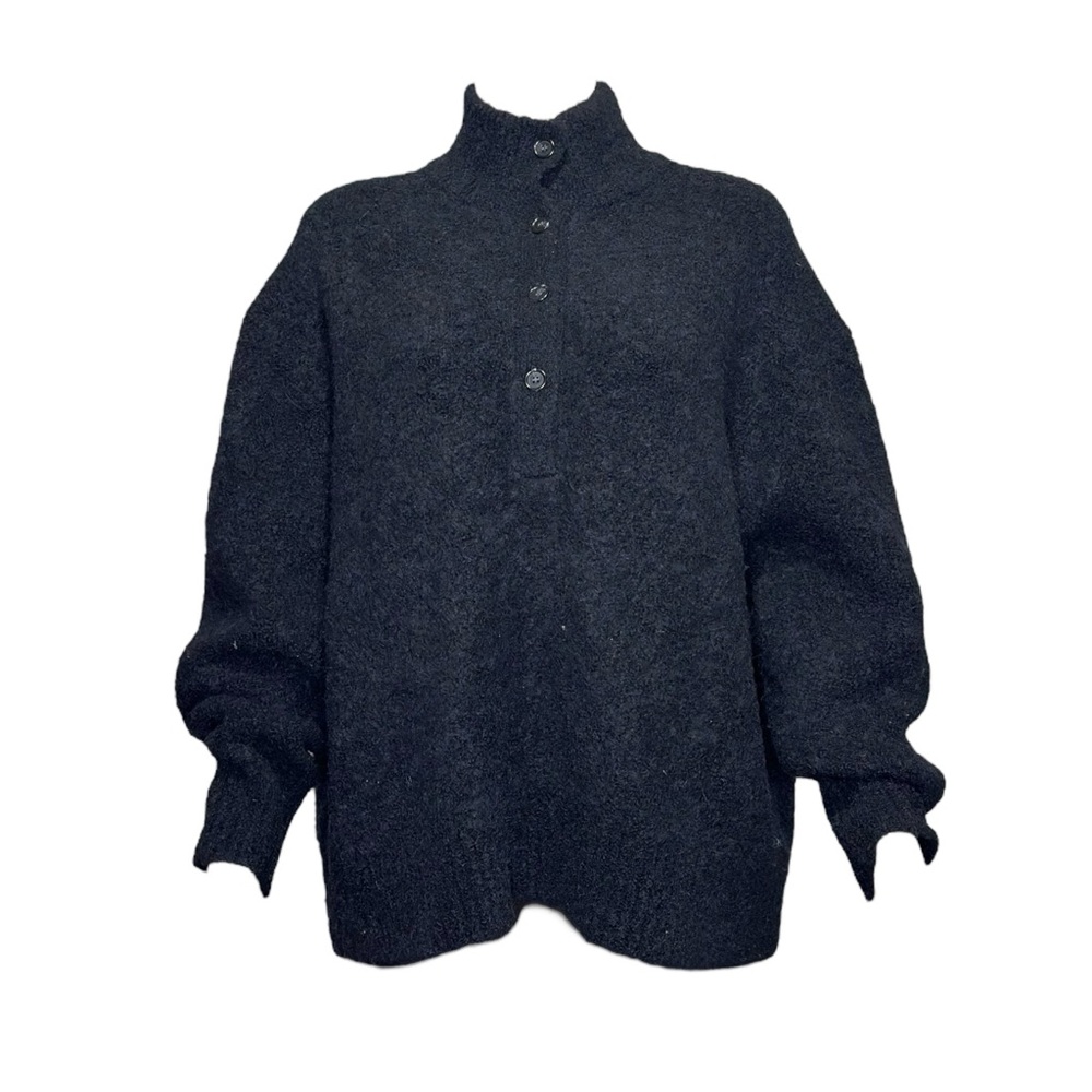 JENNI KAYNE Boucle Button Wool Pullover, Black, XL